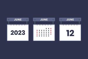 2023 kalender ontwerp juni 12 icoon. 12e juni kalender schema, afspraak, belangrijk datum concept. vector