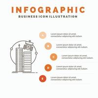 gebouw. slim stad. technologie. satelliet. corporatie infographics sjabloon voor website en presentatie. lijn grijs icoon met oranje infographic stijl vector illustratie