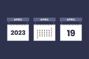 2023 kalender ontwerp april 19 icoon. 19e april kalender schema, afspraak, belangrijk datum concept. vector