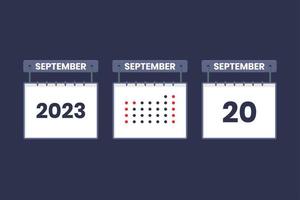2023 kalender ontwerp september 20 icoon. 20e september kalender schema, afspraak, belangrijk datum concept. vector