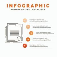 overeenkomst. contract. overeenkomst. document. papier infographics sjabloon voor website en presentatie. lijn grijs icoon met oranje infographic stijl vector illustratie