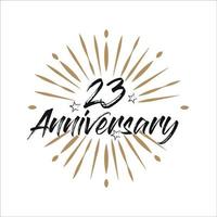 23 jaren verjaardag retro vector embleem geïsoleerd sjabloon. wijnoogst logo met lint en vuurwerk Aan wit achtergrond