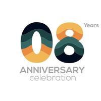 08e verjaardag logo ontwerp, aantal 08 icoon vector sjabloon.minimalist kleur paletten