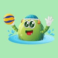 schattig groen monster spelen waterpolo vector