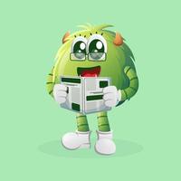 schattig groen monster lezen kranten vector