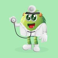 schattig groen monster dokter Holding stethoscoop vector