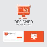 bedrijf logo sjabloon voor opdracht. computer. functie. werkwijze. voortgang. oranje bezoekende kaarten met merk logo sjabloon. vector