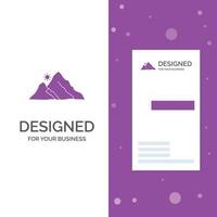 bedrijf logo voor berg. landschap. heuvel. natuur. zon. verticaal Purper bedrijf .bezoeken kaart sjabloon. creatief achtergrond vector illustratie