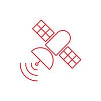 eps10 rood vector kunstmatig satelliet in baan in de omgeving van aarde icoon geïsoleerd Aan wit achtergrond. uitzending schets in een gemakkelijk vlak modieus modern stijl voor uw website ontwerp, logo, en mobiel app