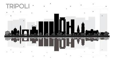 tripoli stad horizon zwart en wit silhouet met reflecties. vector
