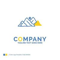 berg. landschap. heuvel. natuur. tafereel blauw geel bedrijf logo sjabloon. creatief ontwerp sjabloon plaats voor slogan. vector