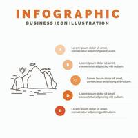 natuur. heuvel. landschap. berg. tafereel infographics sjabloon voor website en presentatie. lijn grijs icoon met oranje infographic stijl vector illustratie