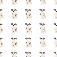 schattige honden jack russell terrier. fanatieke dieren. vector hand getekende naadloze patroon. perfect voor baby, kinderkleding, printontwerp, textiel. witte achtergrond.