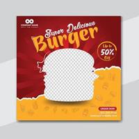 heerlijk hamburger en voedsel menu sociaal media banier ontwerp vector