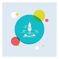 launch. publiceren. app. shuttle. ruimte wit glyph icoon kleurrijk cirkel achtergrond vector