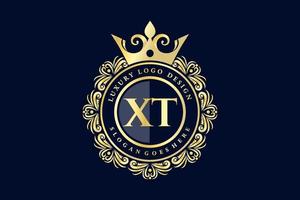 xt eerste brief goud kalligrafische vrouwelijk bloemen hand- getrokken heraldisch monogram antiek wijnoogst stijl luxe logo ontwerp premie vector