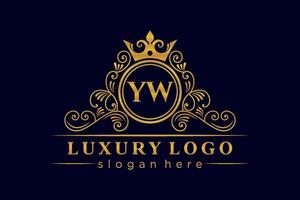yw eerste brief goud kalligrafische vrouwelijk bloemen hand- getrokken heraldisch monogram antiek wijnoogst stijl luxe logo ontwerp premie vector