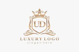 eerste ud brief Koninklijk luxe logo sjabloon in vector kunst voor restaurant, royalty, boetiek, cafe, hotel, heraldisch, sieraden, mode en andere vector illustratie.