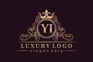 yi eerste brief goud kalligrafische vrouwelijk bloemen hand- getrokken heraldisch monogram antiek wijnoogst stijl luxe logo ontwerp premie vector