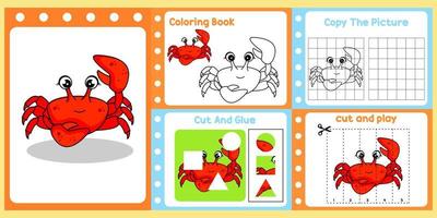werkbladen pak voor kinderen met krab vector. kinderen studie boek vector