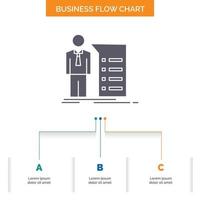 bedrijf. uitleg. grafiek. ontmoeting. presentatie bedrijf stromen tabel ontwerp met 3 stappen. glyph icoon voor presentatie achtergrond sjabloon plaats voor tekst. vector