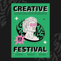 kunst poster voor een concert, tentoonstelling, creatief festival, show. hand getekend illustraties met de hoofd van een Grieks standbeeld. abstract Hoes in de stijl van de jaren 80. vector
