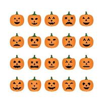 halloween pompoenen gezichten icoon set. schattig tekenfilm jack-o'-lantern s geïsoleerd Aan wit. halloween partij decoraties. gemakkelijk naar Bewerk vector sjabloon