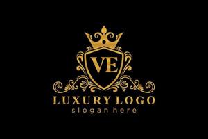 eerste ve brief Koninklijk luxe logo sjabloon in vector kunst voor restaurant, royalty, boetiek, cafe, hotel, heraldisch, sieraden, mode en andere vector illustratie.