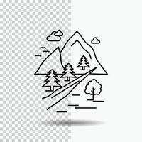 rotsen. boom. heuvel. berg. natuur lijn icoon Aan transparant achtergrond. zwart icoon vector illustratie