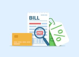 vlak tekenfilm belasting Bill document analyse, financieel check, plat ontwerp icoon vector illustratie