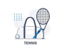 tennis zak en tennis racket, plat ontwerp icoon vector illustratie