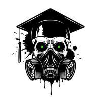 menselijk schedel met gas- masker en afstuderen kap. verf spatten en druppelt Aan wit achtergrond. grunge vector illustratie