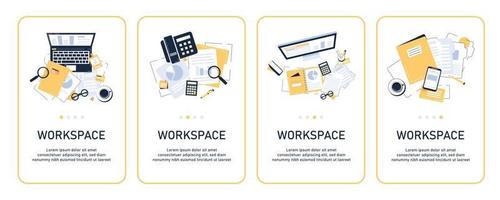 top visie van modern en elegant werkplek, kantoor benodigdheden, plat ontwerp icoon vector illustratie