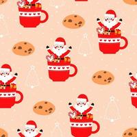 naadloos Kerstmis patroon met de kerstman claus en koekjes Aan licht oranje achtergrond voor omhulsel papier vector