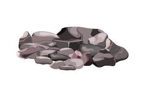 verzameling van stenen van divers vormen en bushes.coastal kiezels, kasseien, grind, mineralen en geologisch formaties.rock fragmenten, keien en gebouw materiaal. vector