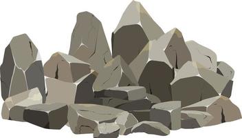 verzameling van stenen van divers vormen en bushes.coastal kiezels, kasseien, grind, mineralen en geologisch formaties.rock fragmenten, keien en gebouw materiaal. vector