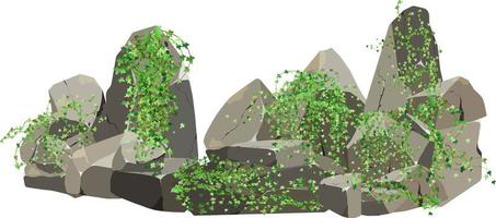 verzameling van stenen van divers vormen en planten.kust kiezels, kasseien, grind, mineralen en geologisch formaties.rock fragmenten, keien en gebouw materiaal.vector illustratie . vector