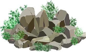 verzameling van stenen van divers vormen en planten.kust kiezels, kasseien, grind, mineralen en geologisch formaties.rock fragmenten, keien en gebouw materiaal.vector illustratie . vector