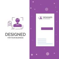 bedrijf logo voor vinger. vingerafdruk. herkenning. scannen. scannen. verticaal Purper bedrijf .bezoeken kaart sjabloon. creatief achtergrond vector illustratie