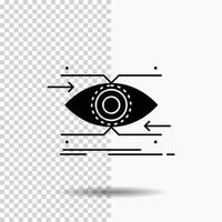 aandacht. oog. focus. op zoek. visie glyph icoon Aan transparant achtergrond. zwart icoon vector