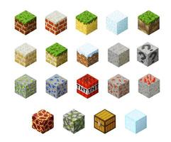 pixel spel blokken van steen, ijs, water en zand vector