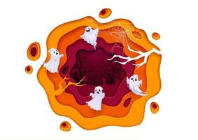 halloween geesten papier besnoeiing poster, papercut effect vector