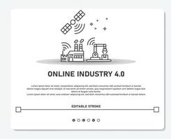 modern online industrie 4.0 met satelliet fabriek en machine logo gemakkelijk vector bewerkbare beroerte