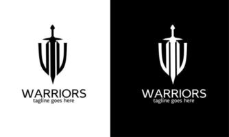 sjabloon logo zwaard en schild krijger vector