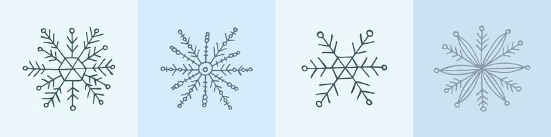 een set handgetekende sneeuwvlokken. vectorillustratie in doodle stijl. winterse stemming. hallo 2023. prettige kerstdagen en gelukkig nieuwjaar. grijze elementen op een lichtblauwe achtergrond. vector