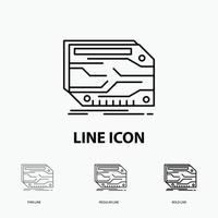 kaart. onderdeel. Op maat. elektronisch. geheugen icoon in dun. regelmatig en stoutmoedig lijn stijl. vector illustratie