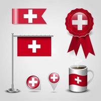 Zwitserland land vlag plaats Aan kaart pin. staal pool en lint insigne banier vector