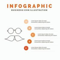 snor. hipster. verhuizer. bril. mannen infographics sjabloon voor website en presentatie. lijn grijs icoon met oranje infographic stijl vector illustratie