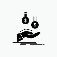 munten. hand. munteenheid. betaling. geld glyph icoon. vector geïsoleerd illustratie