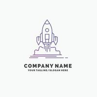 launch. missie. shuttle. beginnen. publiceren Purper bedrijf logo sjabloon. plaats voor slogan vector